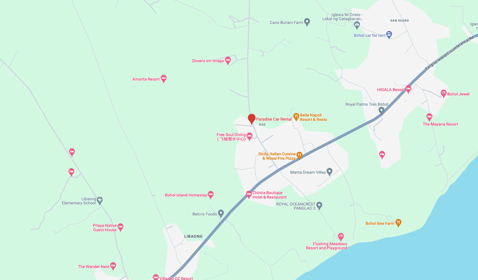 paradise car rental location map